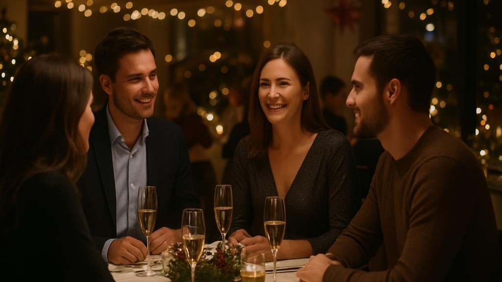 Gruppo di adulti in contesto conviviale per Capodanno