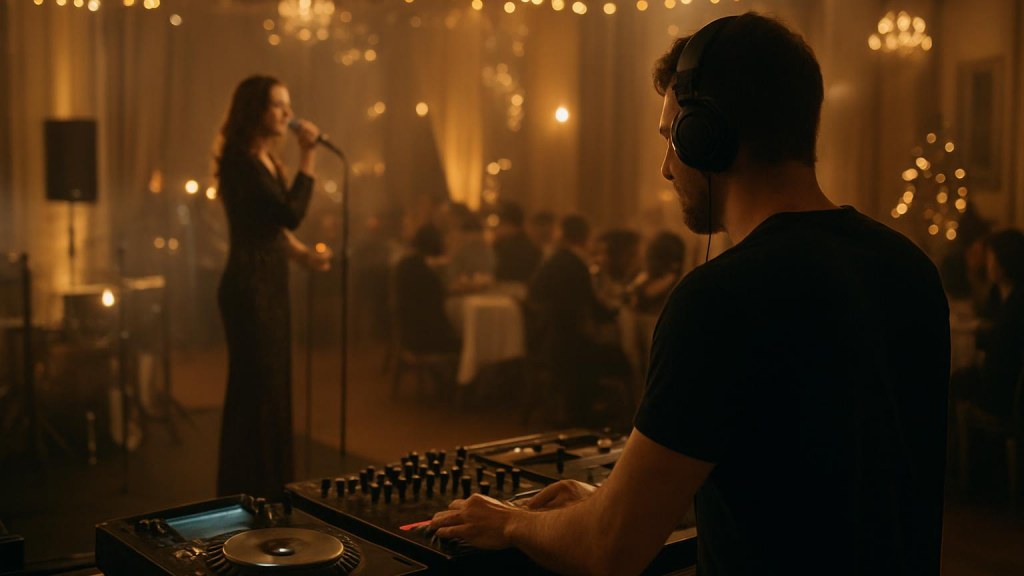 DJ o cantante in una sala eventi per Capodanno